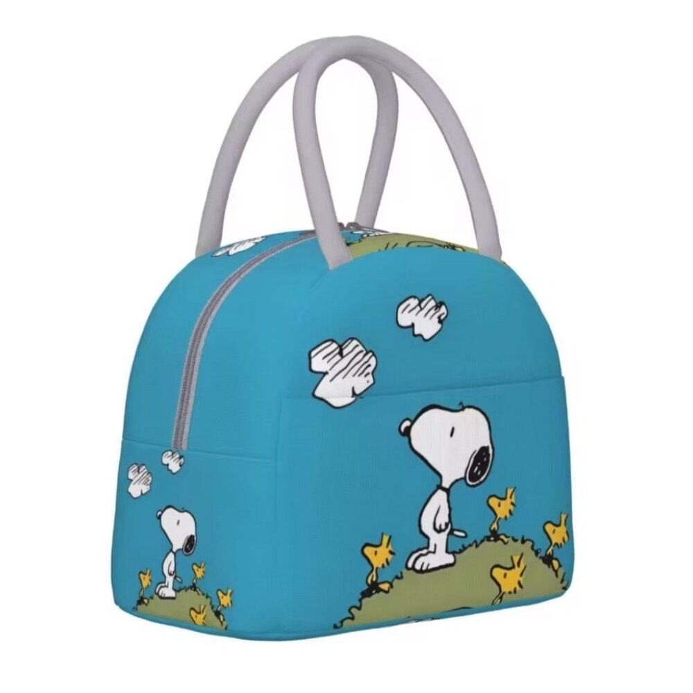 Snoopy Insulated Lunch Bag Peanuts Reusable Zipper Tote - Blue